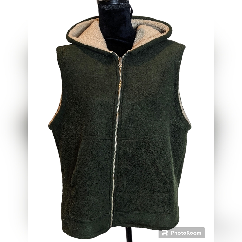 COACO New York Women's Dark Green Fleece Lined Casual Vest Front Pockets Size L